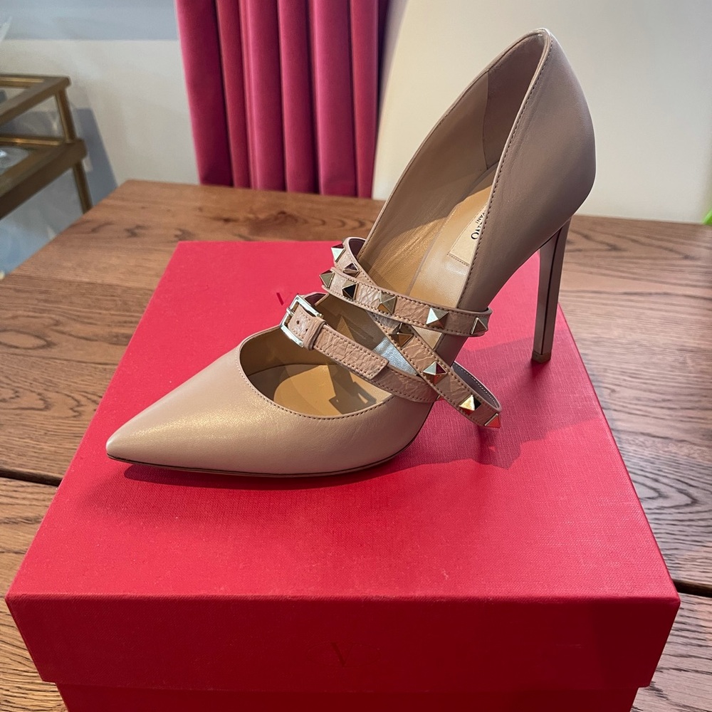 Valentino Rockstud Pumps with wraparound strap.